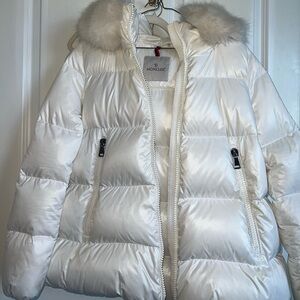 White Moncler Laichefur Hooded Short Down Jacket